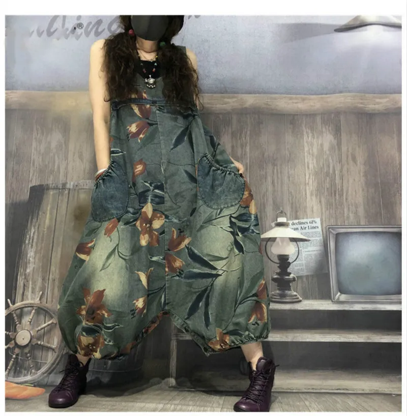 Max LuLu 2020 Fashion Autumn Korean Style Ladies Ripped Jeans Oversized Printed Overalls Womens Loose Casual Floral Cross Pants