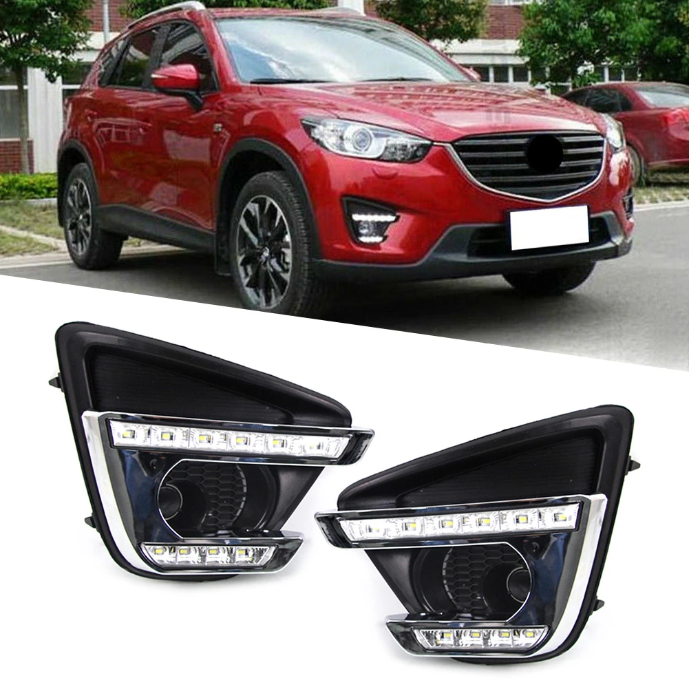 2pcs Car White Led Drl For Mazda Cx 5 13 14 15 16 Front Bumper Daytime Running Fog Lights Trims Replacement Signal Lamp Aliexpress