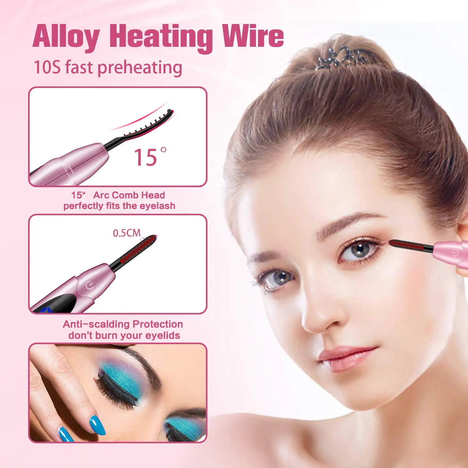 Elektrisch beheizter Wimpernzange, USB-Aufladung, Lifting-Wimpern-Curling-Kit, lang anhaltender, natürlicher Wimpernzange, Make-up-Tools für Frauen_voghion.com