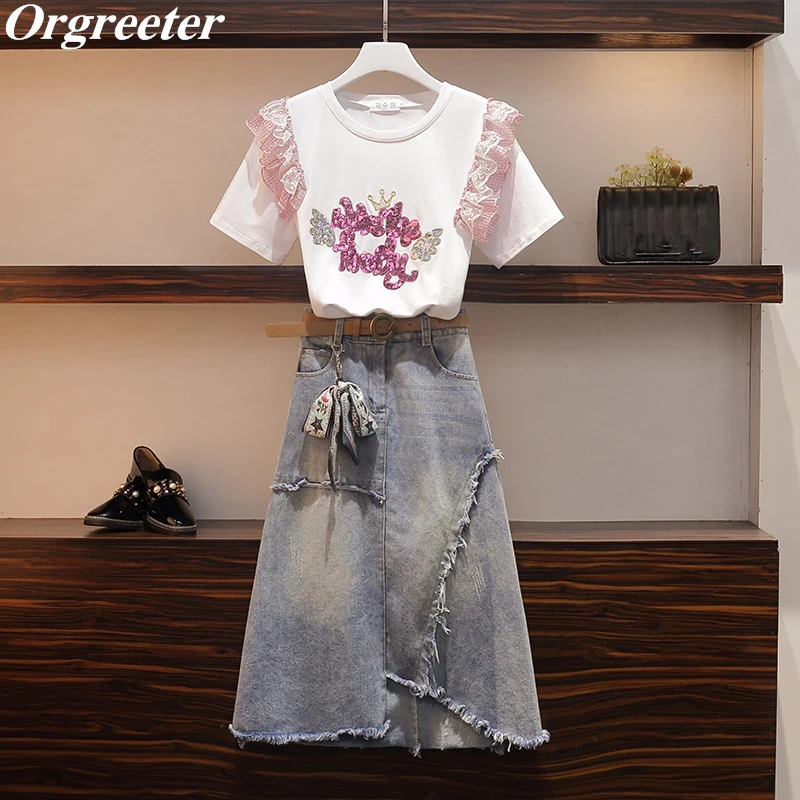 pink denim skirt set