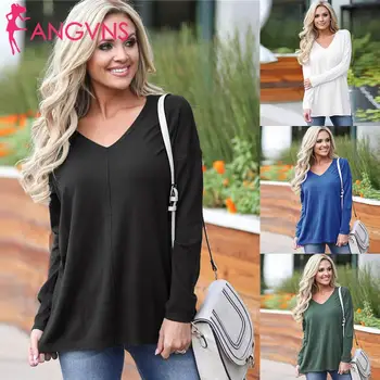 

Women Casual V-Neck Long Sleeve Solid Pullover Loose Regular Spring, Autumn Sweater