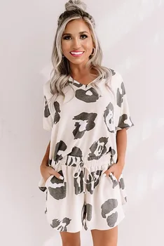 

Summer Women Pajama Set femme leopard Print Pyjama Set Short Sleeve top shorts Suit Sleepwear Tie Dye Two Pieces Set Homewear