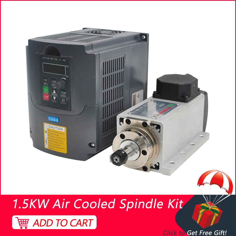 

1.5KW 220V/110V Air Cooled Spindle 1500W CNC Spindle Motor ER11 Collet 24000RPM 400HZ VFD Frequency Inverter For CNC Mill