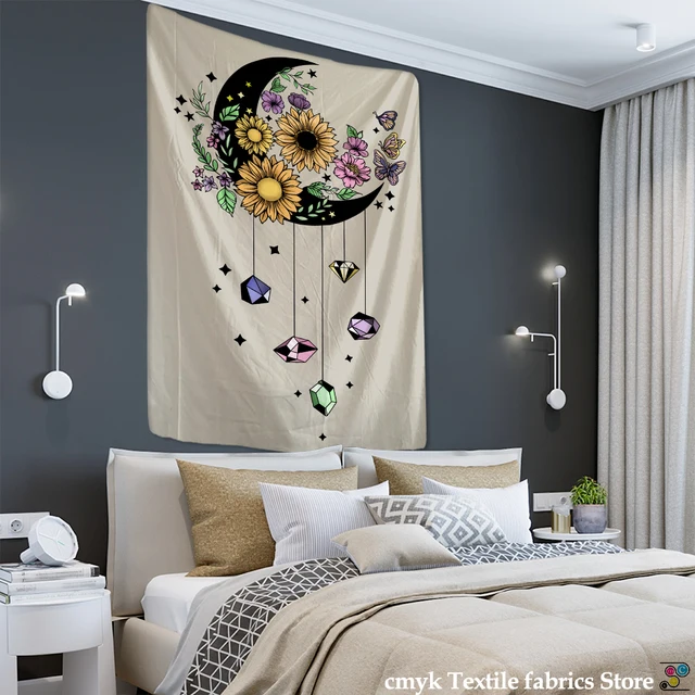Bohemian Flower Moon Psychedelic Tarot Tapestry Wall Hanging