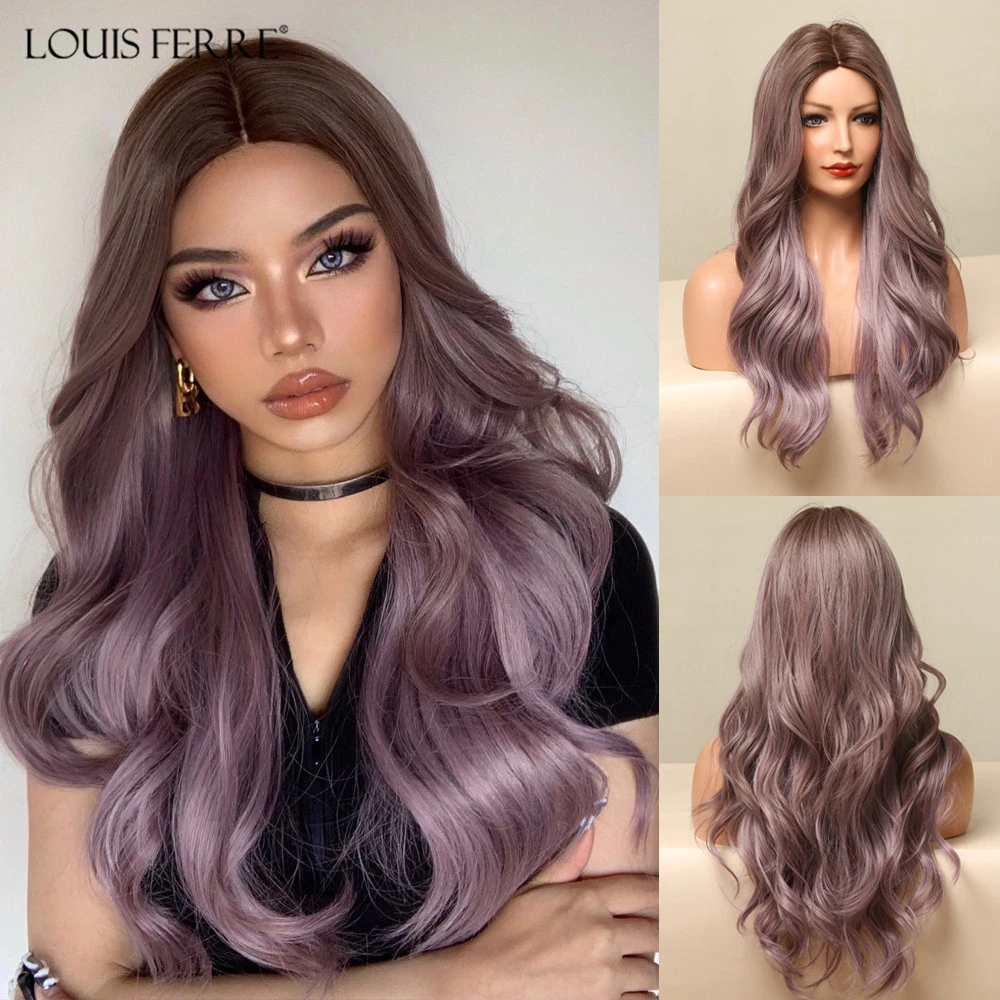 Long Wavy Pink Synthetic Wig | Wig Long Hair Pink Purple | Purple Synthetic  Hair Wig - Synthetic Wigs(for Black) - Aliexpress