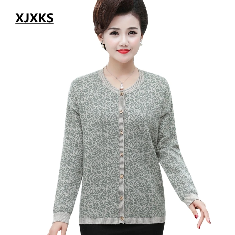 

XJXKS Plus Size Sweater Autumn Winter Clothes Women Cardigan Knitted Oversized Sweater Coat Middle Aged Women Warm Wool Cardigan