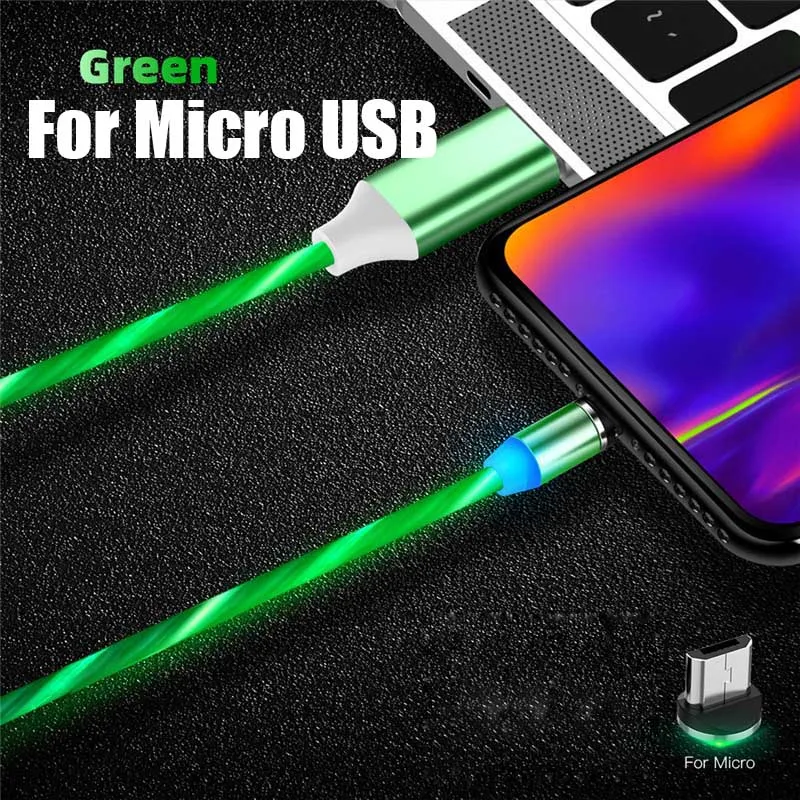 Магнитный USB C Micro USB кабель для iPhone Flow светящийся кабель провод для быстрого заряда type-C 8 Pin зарядное устройство мобильный телефон USB кабель - Цвет: For Micro USB