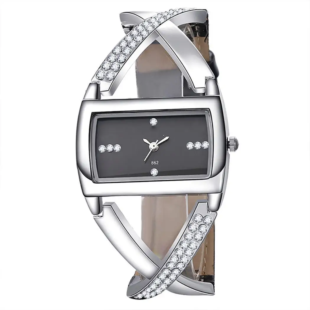

Women Fashion Rhinestone Quartz Watches Buckle Clousre Bracelet Wristwatch Rectangular Stylish Special Elegant Dress Watch