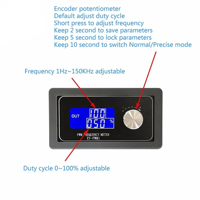 

A7-- Signal Generator 1-Channel 1Hz-150KHz 3.3V-30V PWM Pulse Frequency Duty Cycle Adjustable Module LCD Display Hand knob