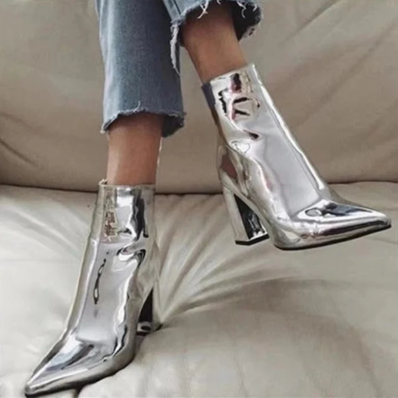 

Fashion Women Ankle Boots Pointed Toe Sequined Cloth Gladiator Sexy Autumn Winter Short Boots Block High Heels Pumps Party Boots