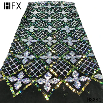 

HFX African fabric net lace Sequins lace fabric 2020 French lace fabric embroidered mesh fabric for wedding party dresses F3384