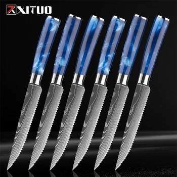 XITUO – ensemble de couteaux à Steak, motif damas, couteau dentelé en acier inoxydable, coutellerie de Restaurant à usages multiples, couteau de Table 1