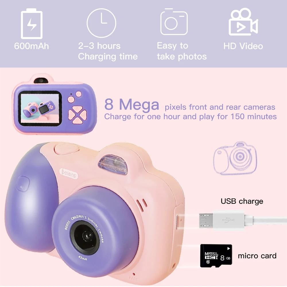 Online Cámara de niños Beiens juguete Digital niños 800W píxeles juguetes para niños pequeños Cámara 2 pulgadas pantalla IPS juguetes educativos regalos de navidad