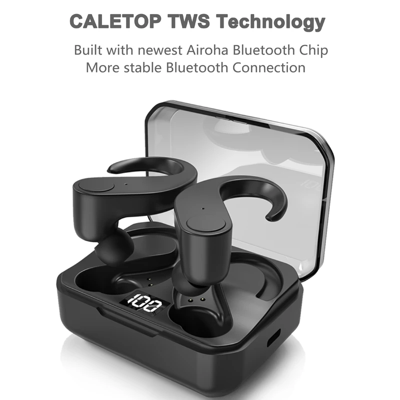 Caletop, настоящие беспроводные наушники, TWS, спортивные, Bluetooth, наушники с ушным крюком, наушники IPX5, водонепроницаемые, для iphone, для Xiaomi, наушники