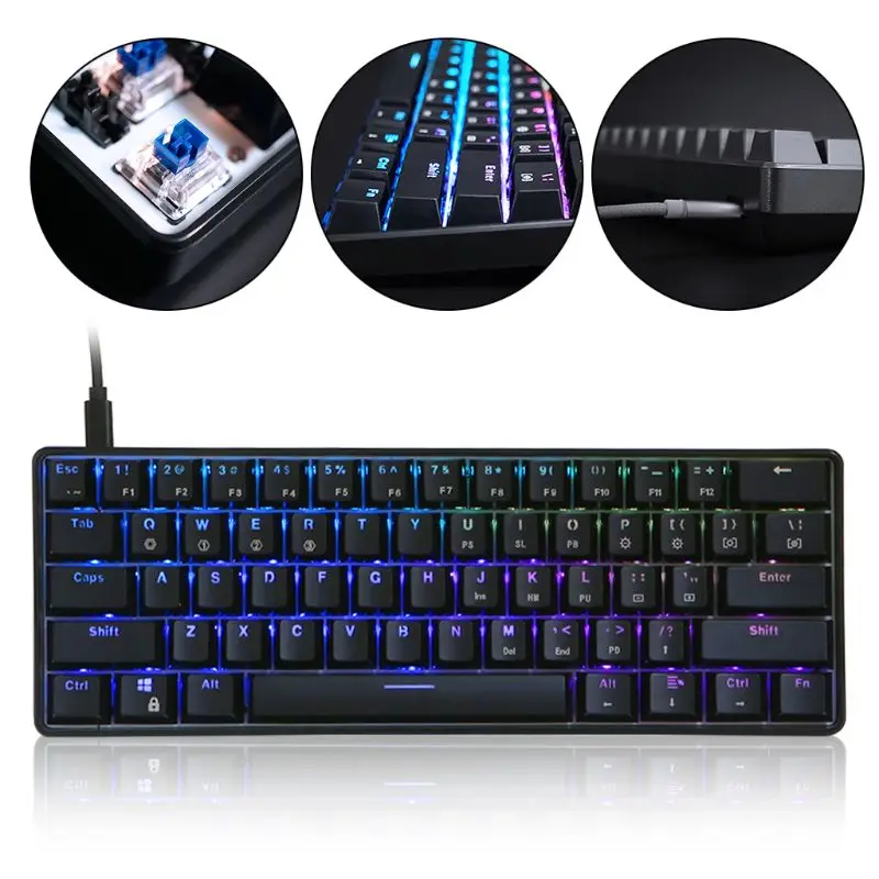

RGB LED Backlit Wired Mechanical Keyboard,Portable Compact Waterproof Mini Gaming Keyboard 61 Keys Gateron Switchs for PC Mac