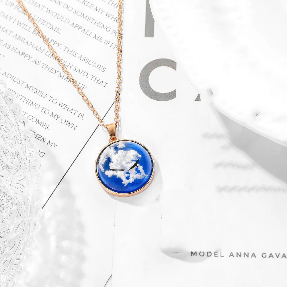 Модное Голубое Прозрачное сферическое ожерелье с кулоном из смолы для женщин, пары, ручная работа, креативное украшение с облаком неба, Новое поступление - Окраска металла: 15