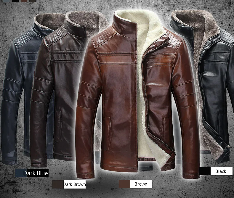 iSurvivor Men Winter Thick Fleece PU Leather Jackets Coats Hombre Male Casual Fashion Slim Fit Large Size Zip Jackets Men
