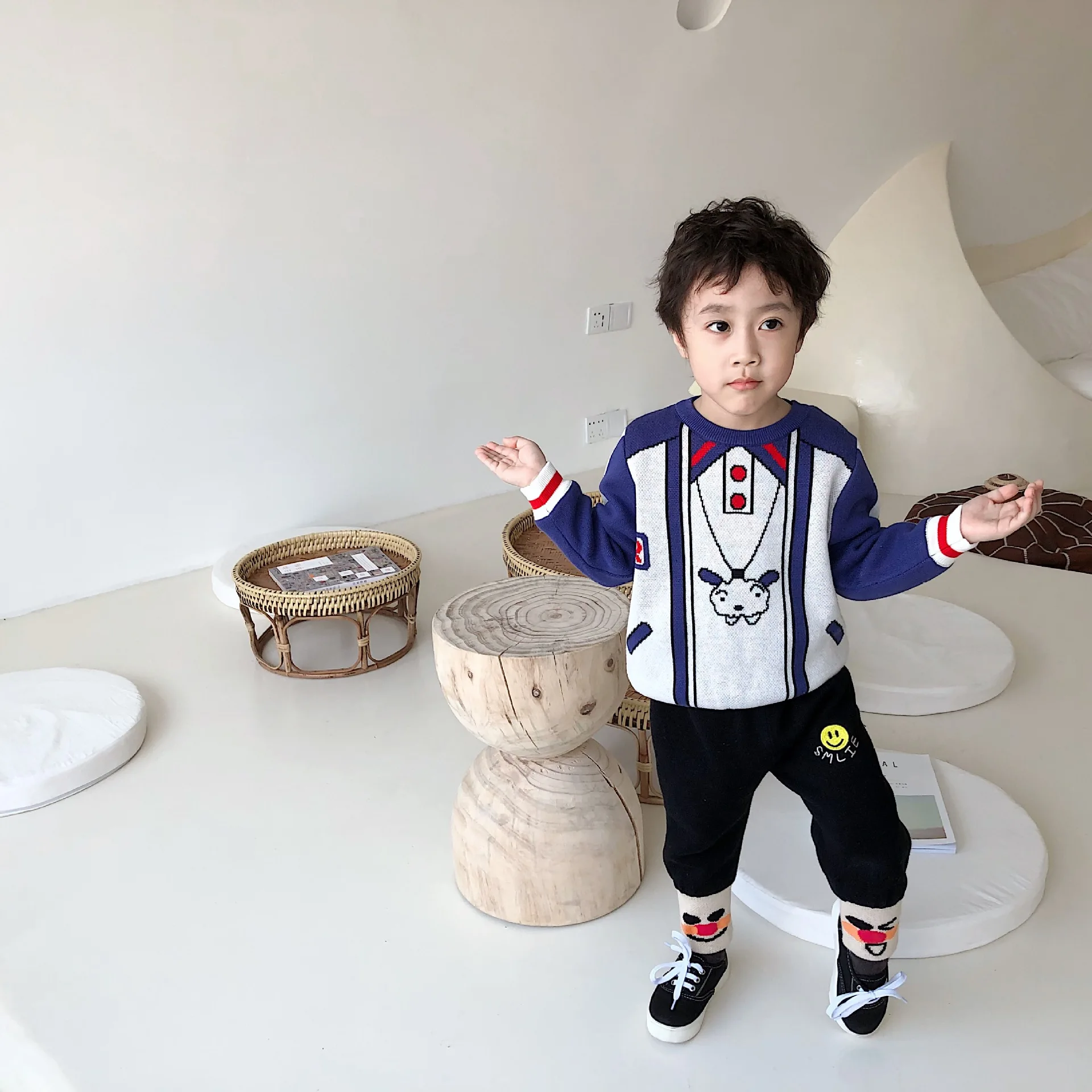 Tonytaobaby/новая зимняя детская одежда с рисунком тенниса; плюшевый свитер; детская одежда; пуловер для мальчиков и девочек; свитер