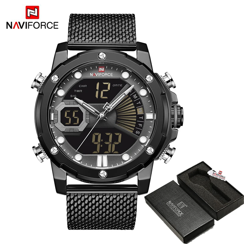 NAVIFORCE мужские спортивные часы, роскошные золотые кварцевые часы со стальным ремешком, водонепроницаемые военные цифровые наручные часы, часы Relogio Masculino - Цвет: BGYB BOX