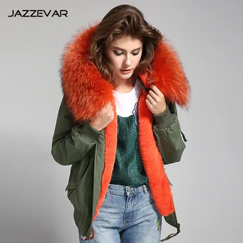 

Real Fur Coats Winter Jackets Women's short Parka Waterproof Raccoon Fur Collar Hooded cotton Warm Real Fox Fur Liner 2019 green