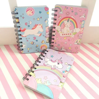 

1PC Cute Cartoon Unicorn Hard Cover Coil Notebook Kawaii Planner Pupils Notepad Cute Line Inner Page Stationery Random Color