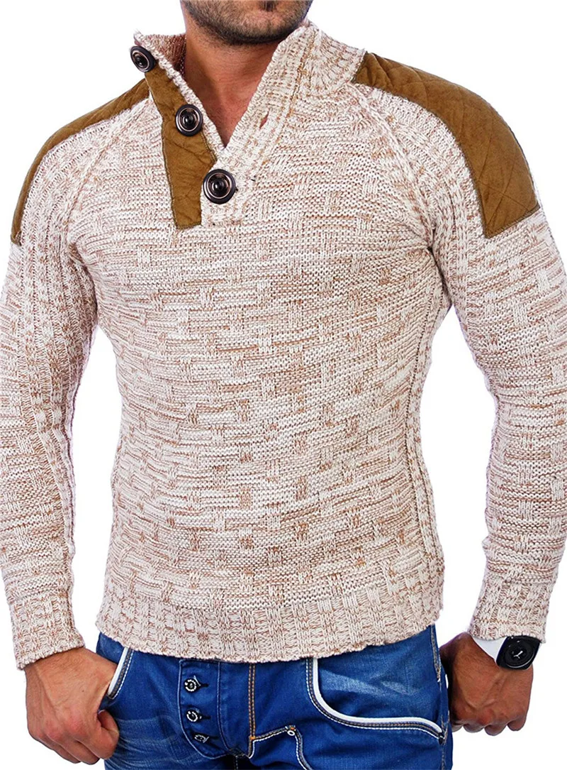 Европейский и американский мужской замшевый толстый свитер с воротником, свитер, куртка, стильный тонкий мужской свитер, куртка - Цвет: Бежевый