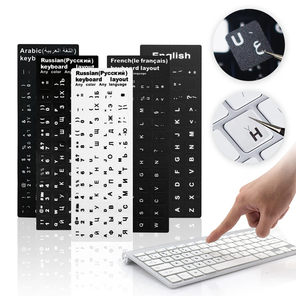 For Laptop PC Wear-resistant Keyboard Stickers Skin Spanish/English/Russian/Deutsch/Arabic/Italian/Japanese Letter Replacement | Компьютеры