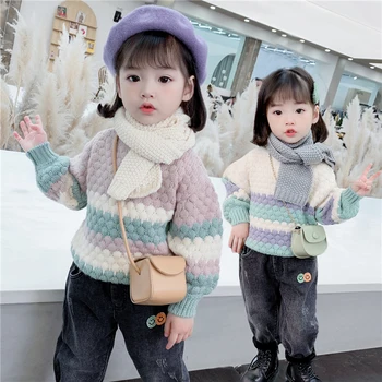 

90-130cm height new 2020 autumn winter girls patchwork color sweater kids afashion knitted sweater