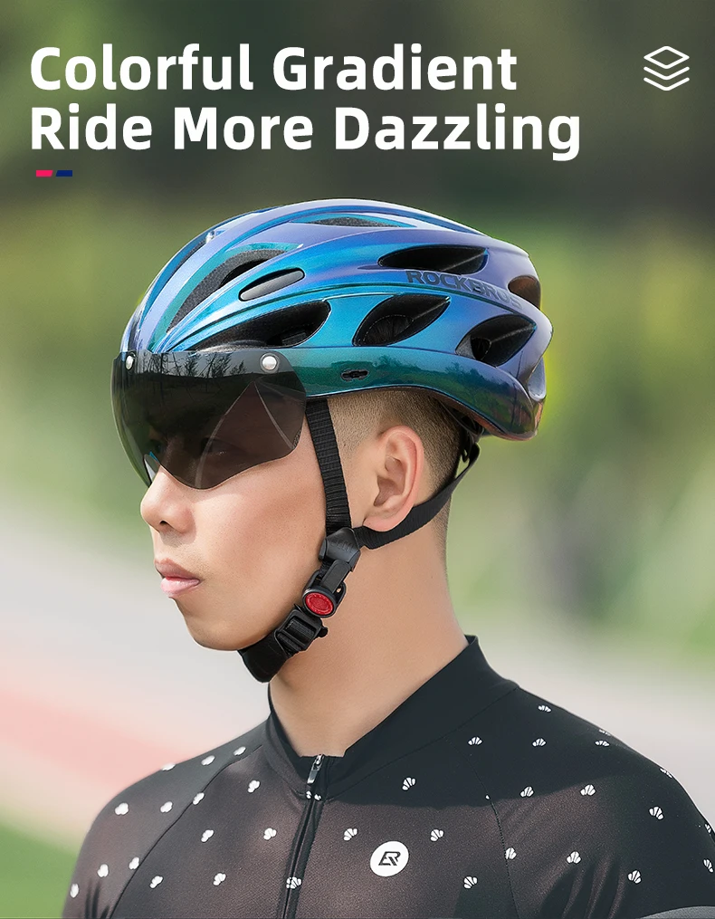 ROCKBROS Bicycle Helmet Men EPS Integrally-molded Breathable Cycling Helmet Men Women Goggles Lens Aero MTB Road Bike Helmet