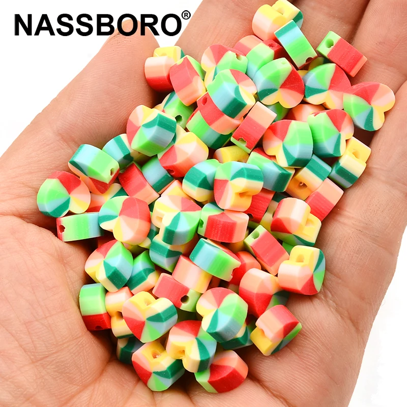 

Colored Heart Loose Polymer Clay Beads Disc Spacer Beads for Jewelry Making Handmade DIY Bracelet Accessories