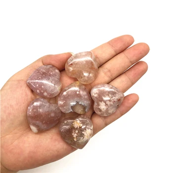 

1PC Cute Natural Cherry Blossom Agate Heart Shaped Crystal Gemstone Healing Natural Quartz Crystals
