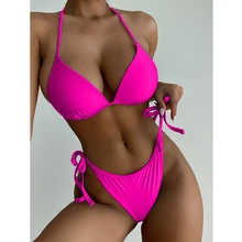 Push Up Swimwear Women 2021 Sexy Halter Bikini Female Swimsuit Two Pieces Bikini Set Bather Bathing Suits Summer Beach Wear Swim