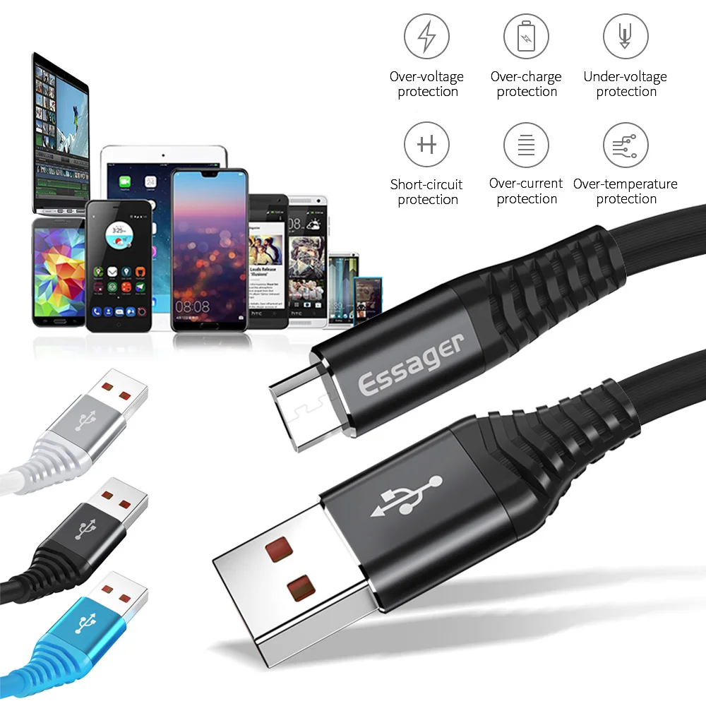 Essager 0,3/1/2 m Кабель Micro-USB для samsung для Xiaomi Redmi для быстрой зарядки и передачи данных провод шнур кабель 480MPS кабель для мобильного телефона