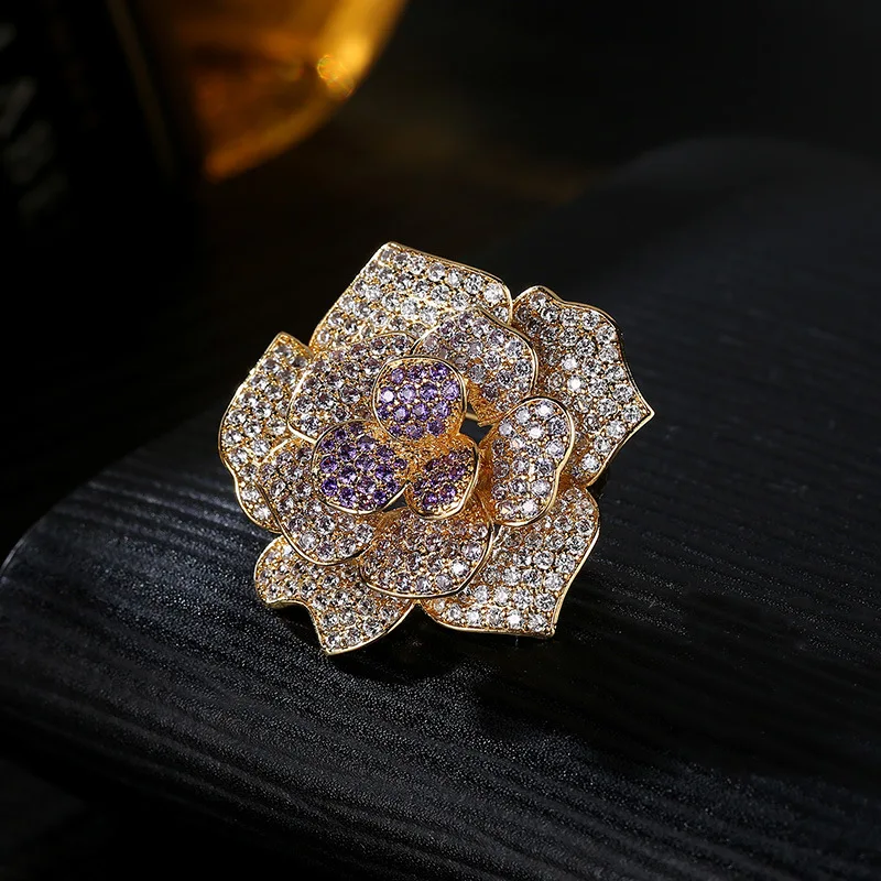 

Rose Micro Pave AAA Zircon Brooch Europe And America Fashion Elegant Corsage Accessories Pin Buckle Women's Accessories Accessor