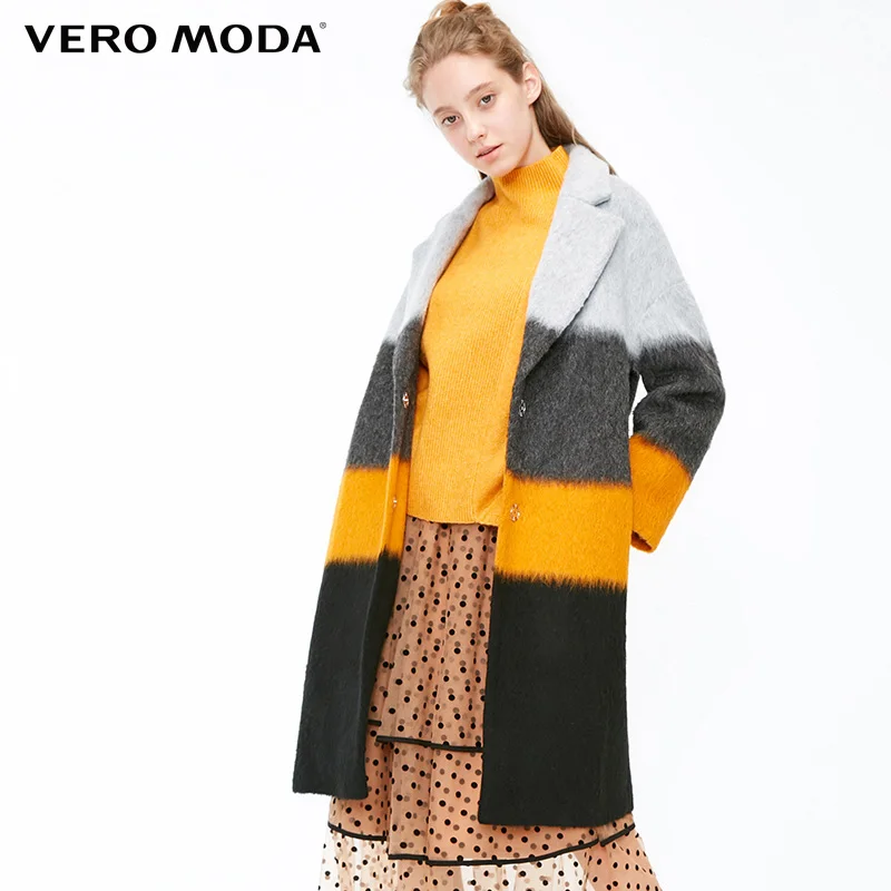 Vero Moda зимнее длинное шерстяное пальто с v-образным вырезом женское| 318427513
