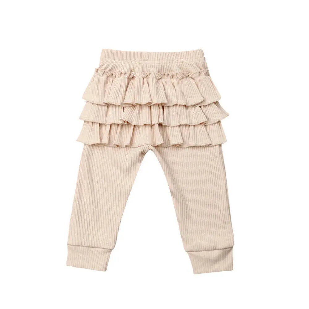 Ruffles Дети Девочка оборками PP сплошной цвет с эластичной резинкой на поясе и на штанах брюки детская одежда - Цвет: Бежевый