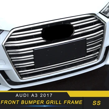 

For Audi A3 2017-2019 Car Styling Front Hood Grills Grille Chrome Frame Sticker Cover Trim Exterior Accessories
