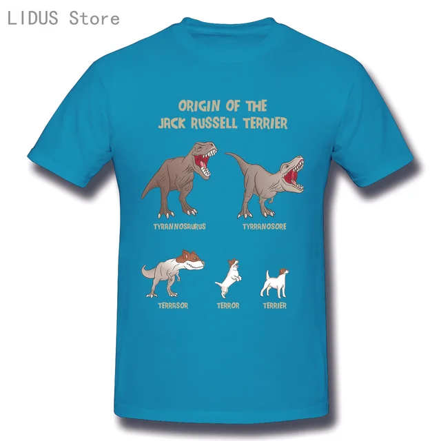 LIDUS Origin Of The Jack Russell Terrier Evolution History Meme Shirt Short Sleeved Tshirt Fashion Cotton T-shirt Tee Shirts Royal Blue