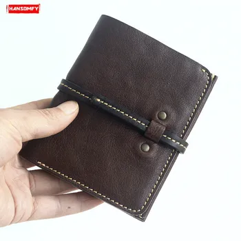 

New Handmade Men Wallet Short Wallet Retro Simple Slim Small Wallet Multi-card Wallet Vegetable Tanned Leather Genuine Leather