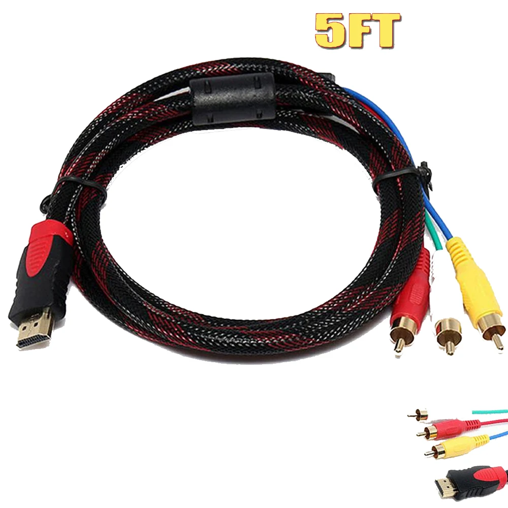 

HDMI To HDMI Connector HDMI Male To 3RCA 5FT Video Audio Component Convert Cable Hub 3-RCA AV Cord Adapter For HDTV VGA New