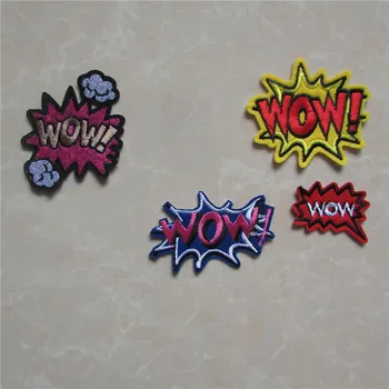 

brand new high quality WOW word fashion style hot melt adhesive applique embroidery patches stripes DIY clothing accessory