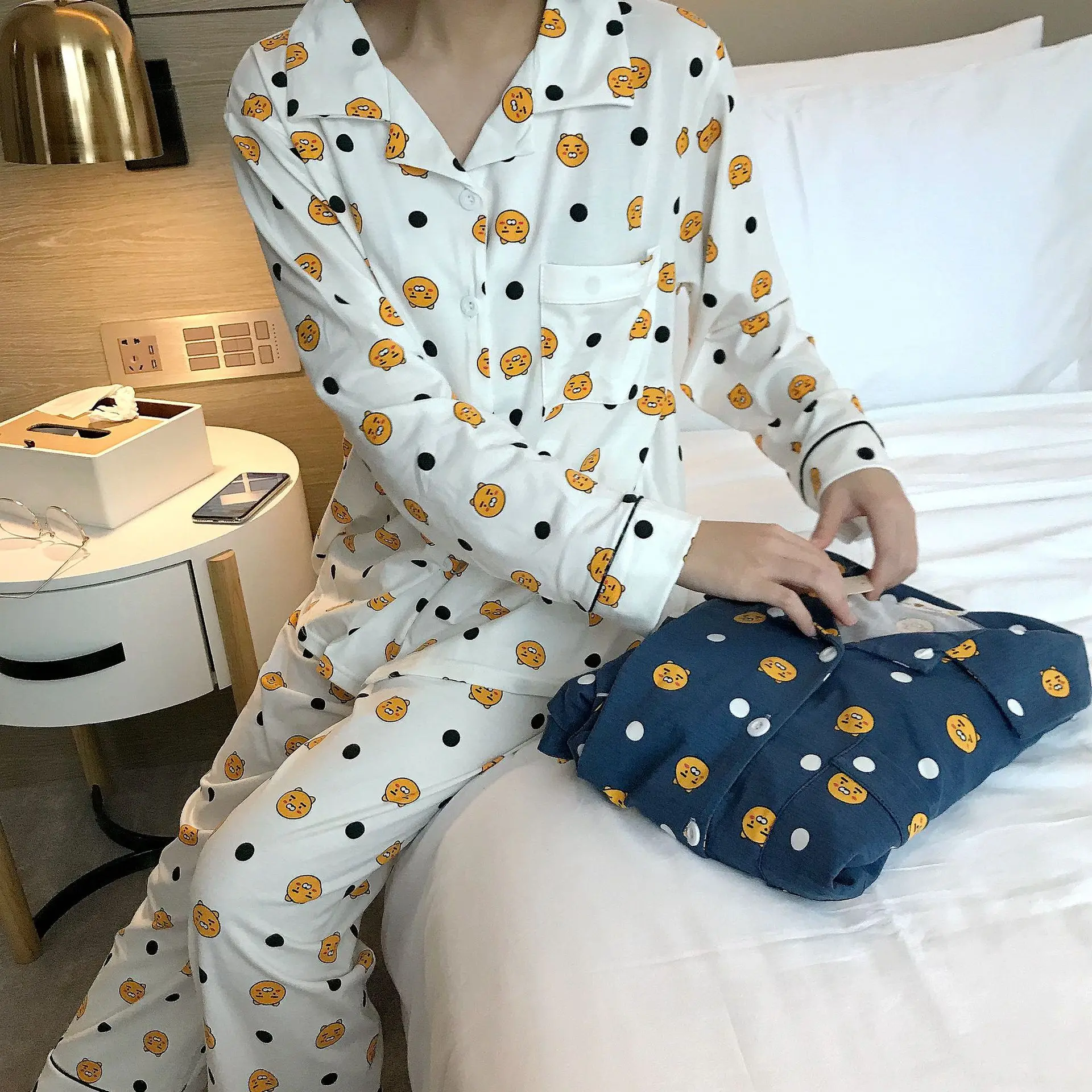 

Spring And Summer Kakao Bear Long Sleeve Trousers Cotton Pajamas Homewear Set