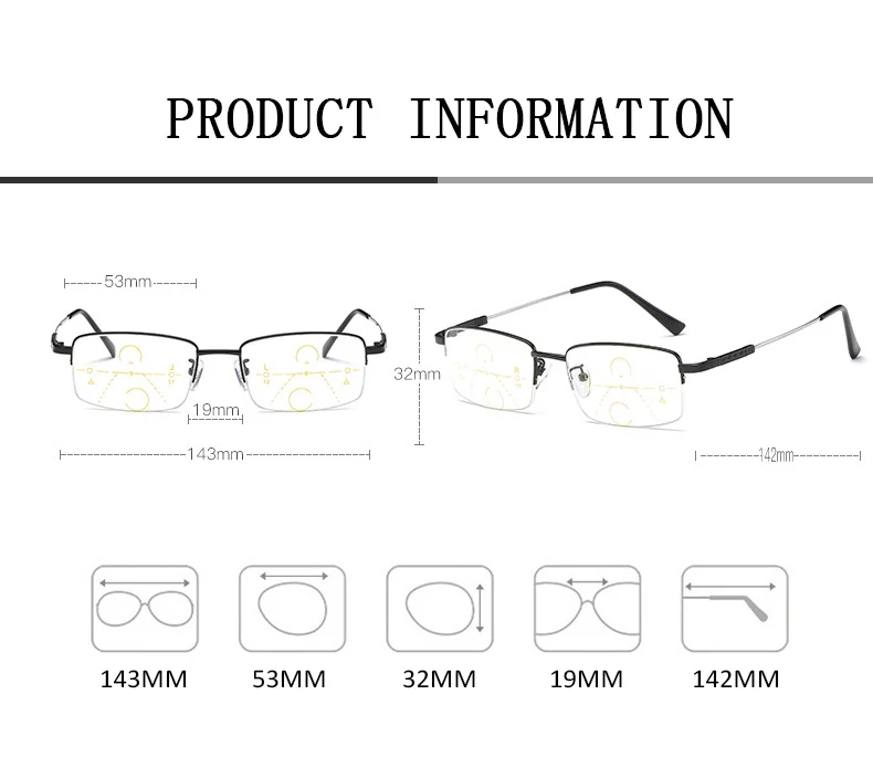 Титановые прогрессивные многофокальные очки для чтения без оправы, анти-синий светильник, для мужчин и женщин, для близорукости, дальнозоркости, пресбиопии 1003-1