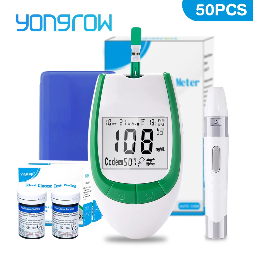 

Yongrow meter 50pcs Test Strips Blood Glucose Meters Needles Lancets Sugar Monitor Collect Blood Glucometer mg/dl health care