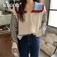 RUGOD new winter sweater cardigans for women turn down collar hollow out patchwork long sleeve knitted coat fashion femme