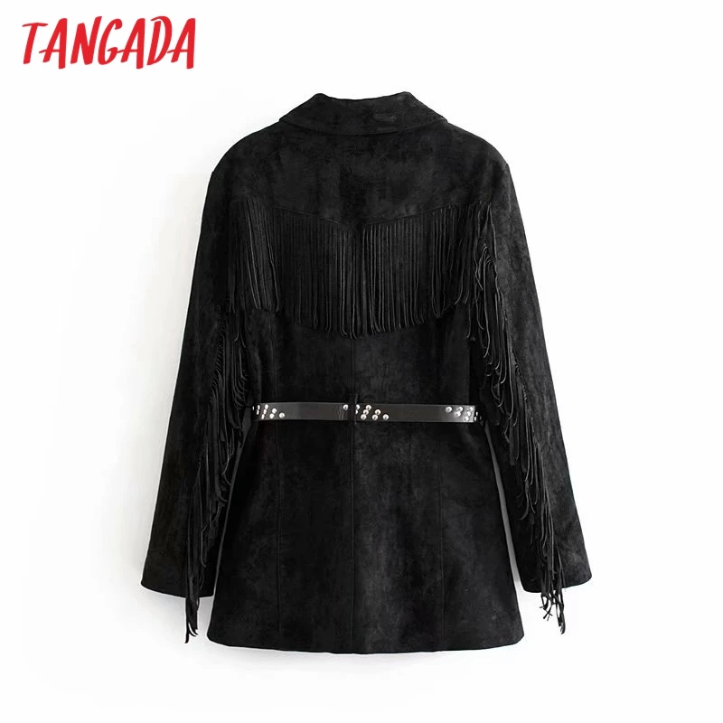 Tangada, Женская куртка из искусственной замши, пальто с поясом, с кисточками, винтажное, с длинным рукавом,, зимнее, женское, винтажное, одноцветное пальто 6P40