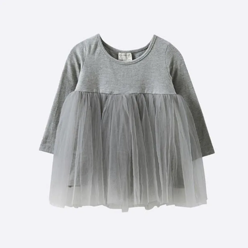 Весеннее платье с длинными рукавами для маленьких девочек, хлопок, милое однотонное платье для танцев для девочек, детская весенняя одежда с круглым вырезом
