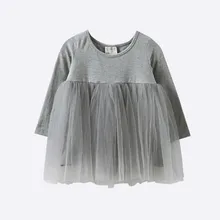 Весеннее платье с длинными рукавами для маленьких девочек, хлопок, милое однотонное платье для танцев для девочек, детская весенняя одежда с круглым вырезом