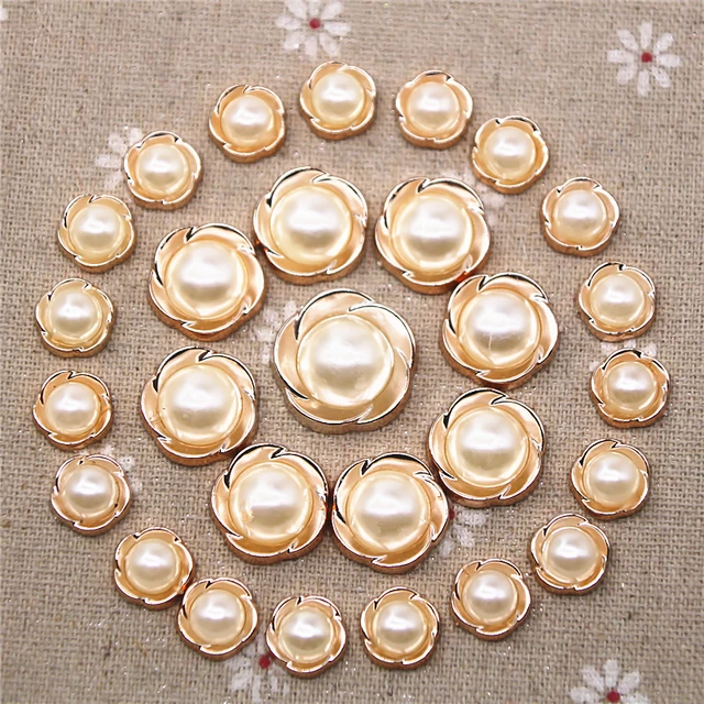 Ivory Pearl Resin Buttons, Golden Buttons Pearls