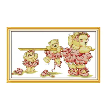 

Joy Sunday Cross Stitch Kits Ballet Bear Cartoons Patterns Printed 14CT 11CT Counted Cottons Handmade Embroidery Needlework Sets